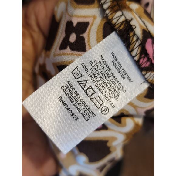 Loft Blouse Women's Size XS Multicolor Geometric Print Long Sleeve Keyhole Top - Picture 10 of 11